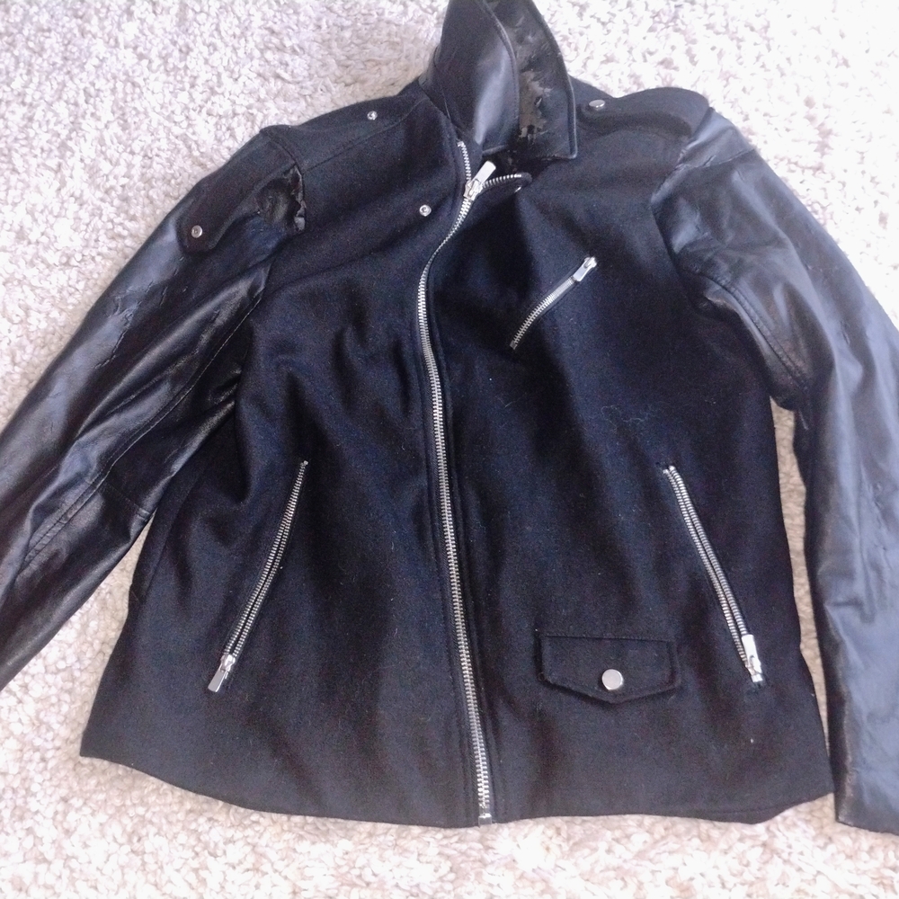 H&M Men's Black Leather and Fabric Jacket